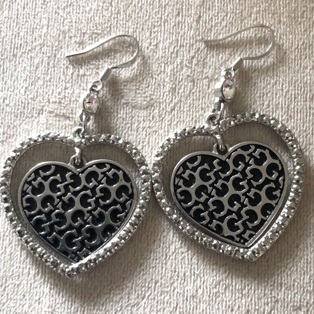 Silver plated Heart shaped dangle earrings